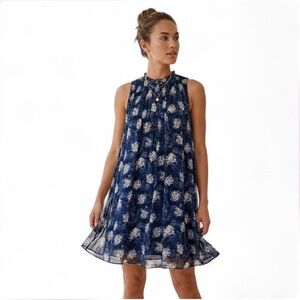 Joie Flowy Blue Baltic Print Babydoll Shift Dress Size Small Coastal Resort Boho